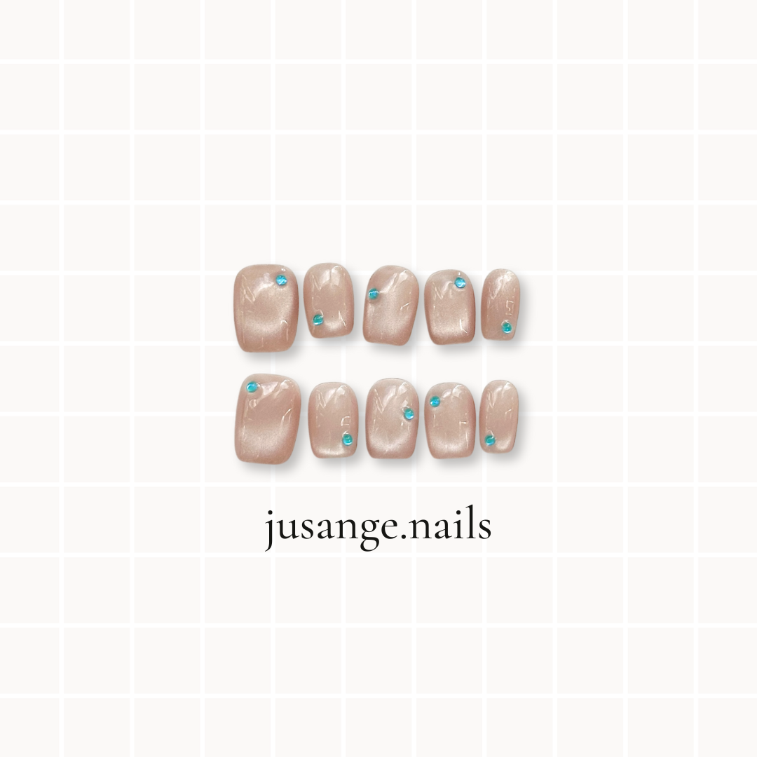 Beige Blue Gemstone Short Square Press-On Nail Set