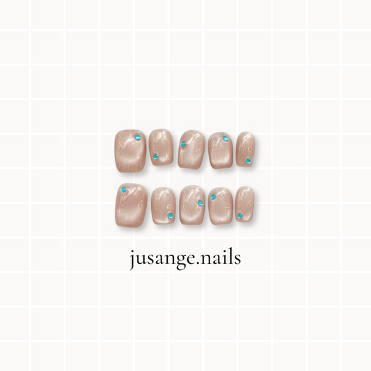 Beige Blue Gemstone Short Square Press-On Nail Set