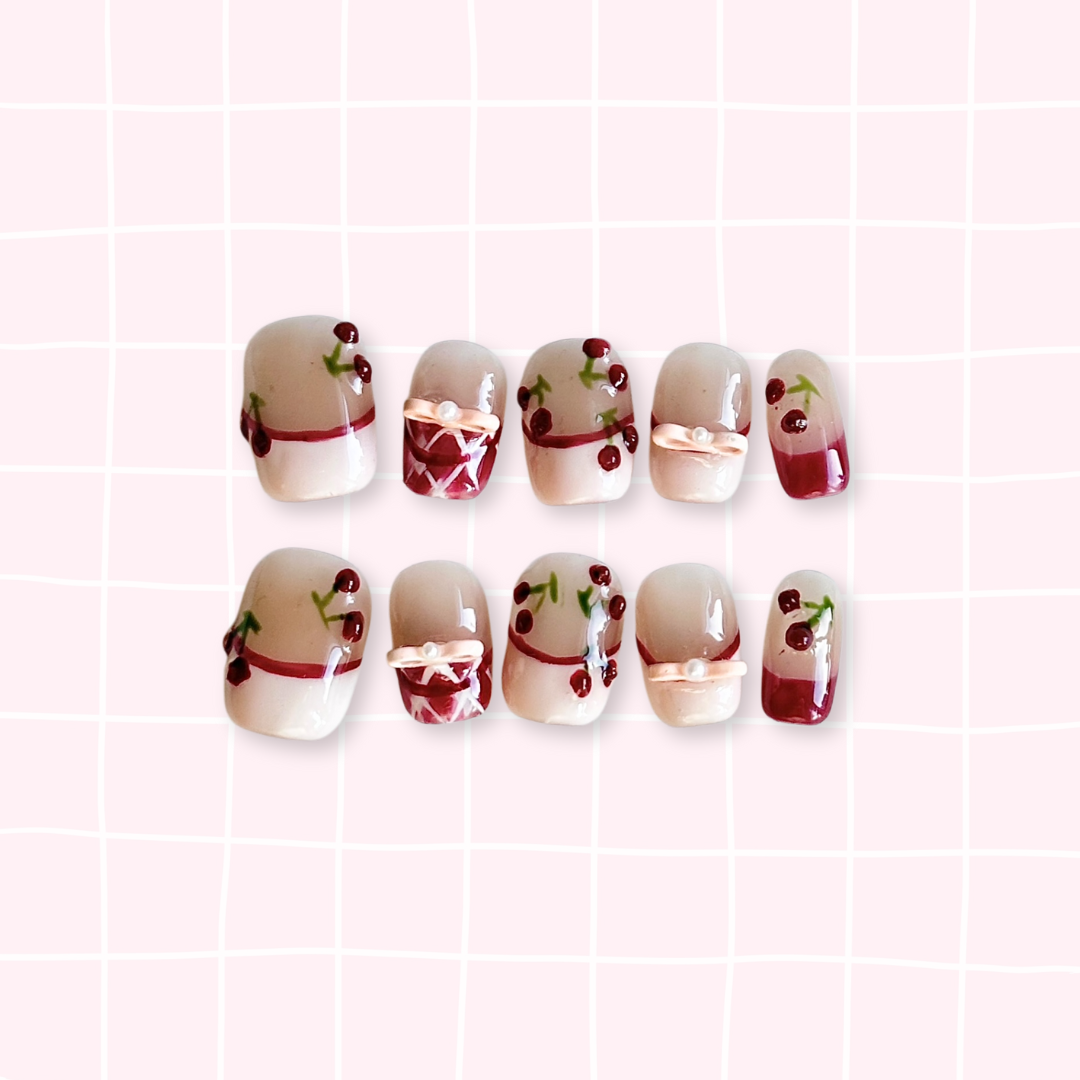 Cherry Delight Short Square Press-On Nail Set