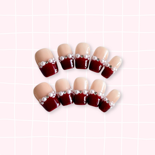 Ruby Pearl Short Square Handmade Reusable Press-On Nail Set