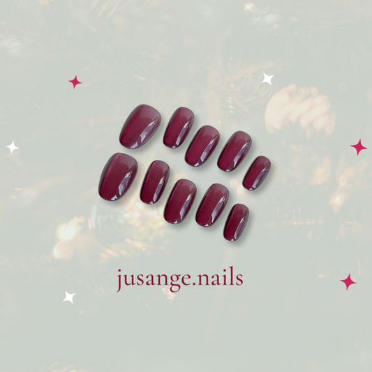 Deep Red Gloss Medium Round Handmade Reusable Press-On Nail Set