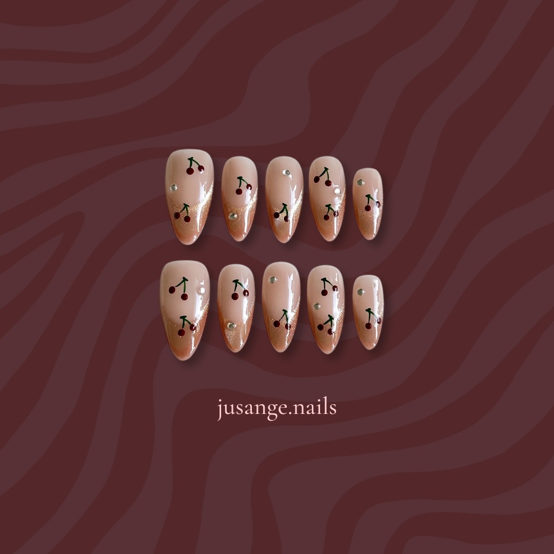 Cherry Rhinestone Medium Almond Press-On Nail Set