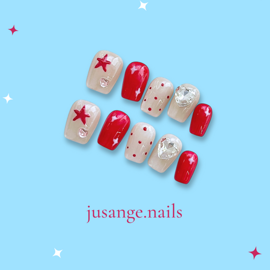 Ruby Star Sparkle Short Square Handmade Reusable Press-On Nail Set