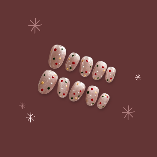 Festive Dots Short Almond Handmade Reusable Press-On Nail Set