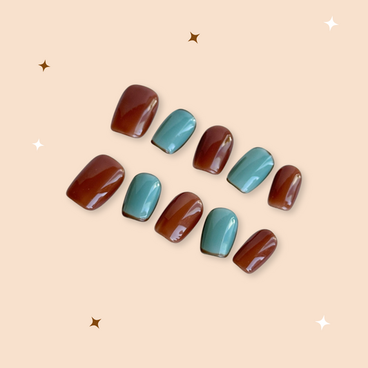 Sapphire & Rust Short Square Handmade Reusable Press-On Nail Set