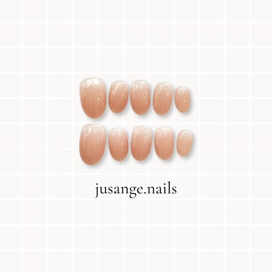 Beige Glossy Round Press-On Nail Set