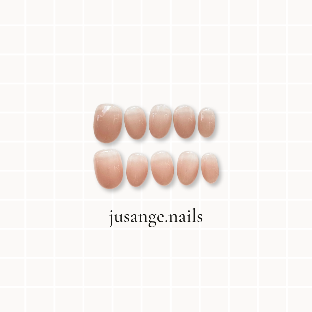 Beige Glossy Round Press-On Nail Set