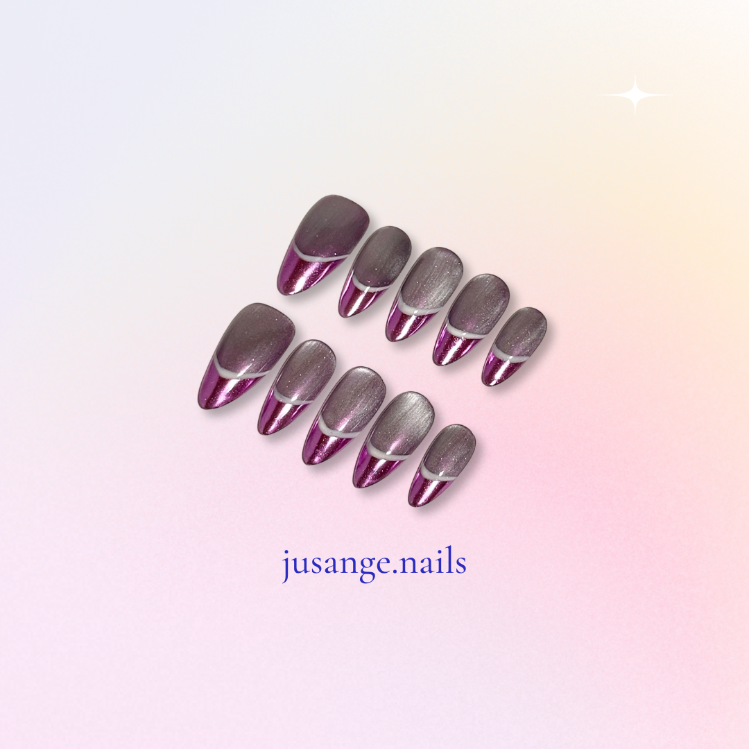 Metallic Violet 3D Metallic Short Almond Press-On Nail Set Reusable Nail Art